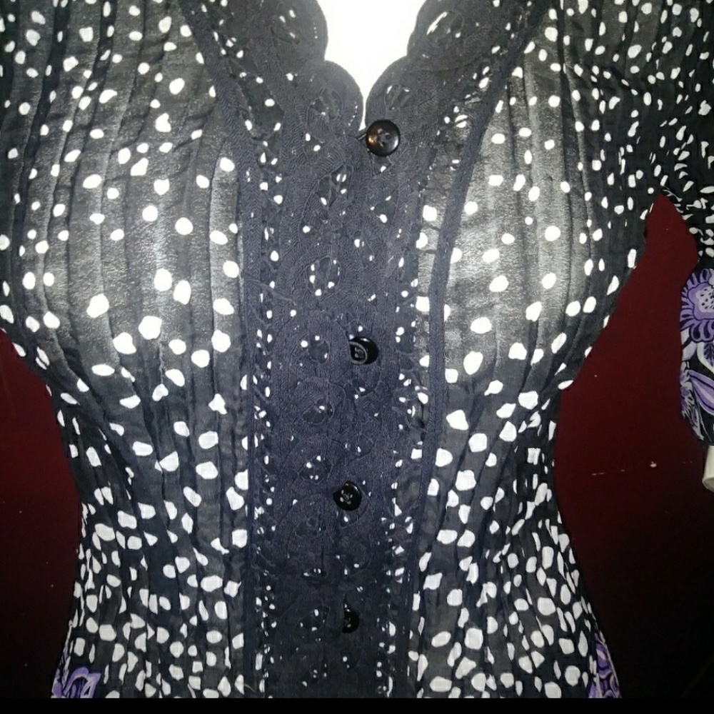 Christopher & Banks Polk Dot Floral Crinkle Blouse - Picture 2 of 4